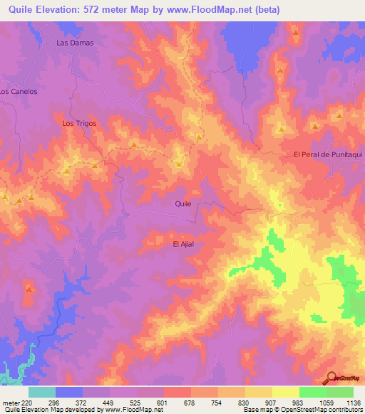 Quile,Chile Elevation Map