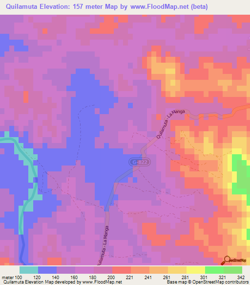 Quilamuta,Chile Elevation Map