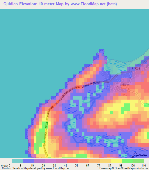 Quidico,Chile Elevation Map