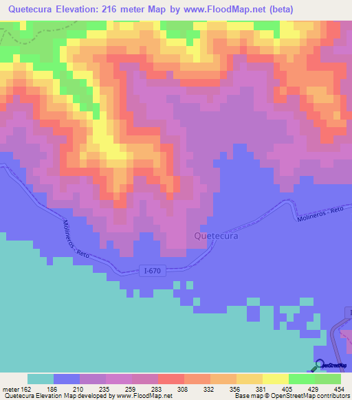 Quetecura,Chile Elevation Map