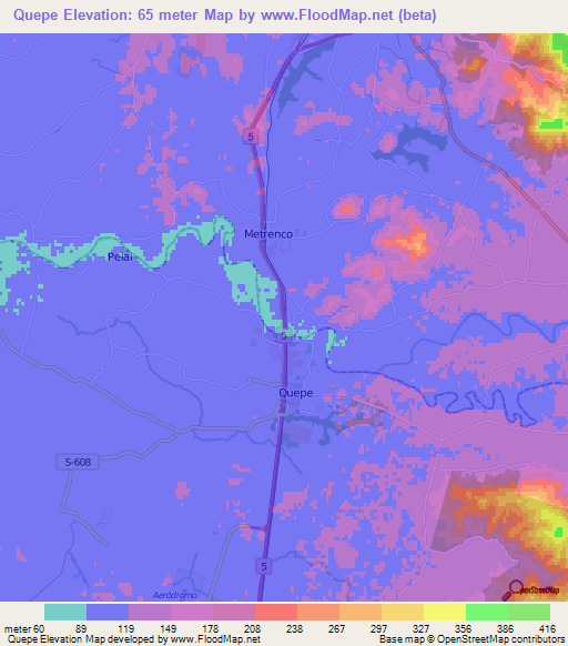 Quepe,Chile Elevation Map
