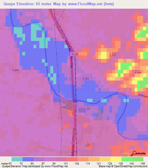 Quepe,Chile Elevation Map