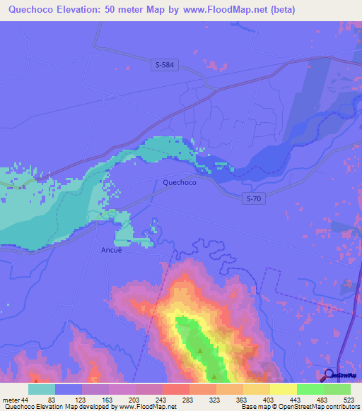 Quechoco,Chile Elevation Map