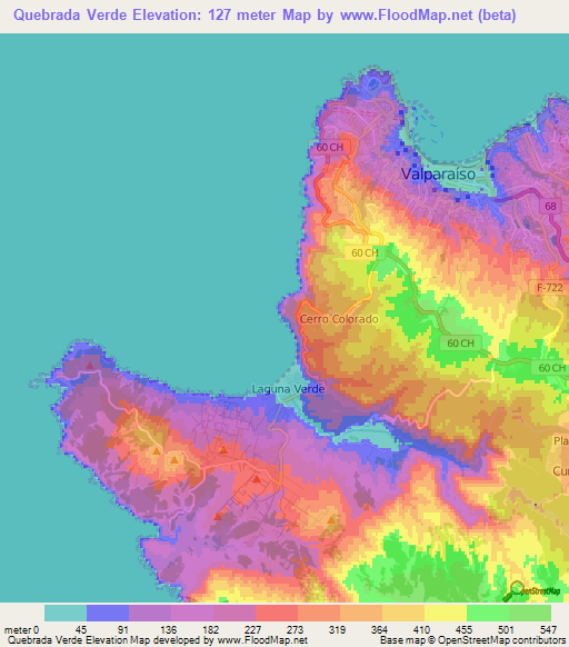 Quebrada Verde,Chile Elevation Map