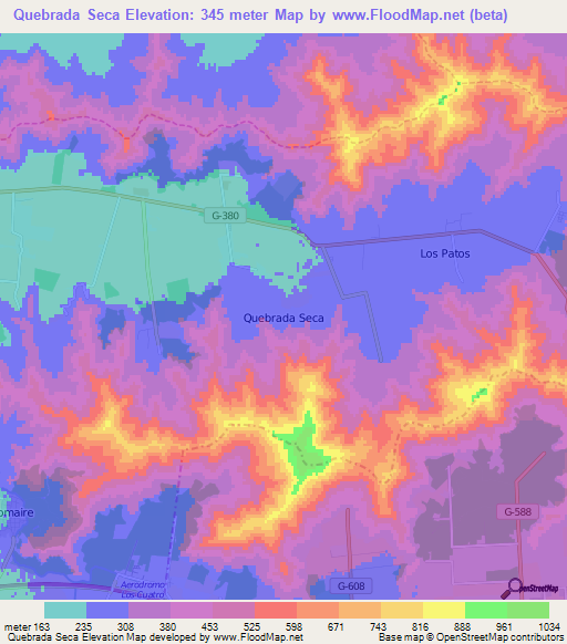 Quebrada Seca,Chile Elevation Map