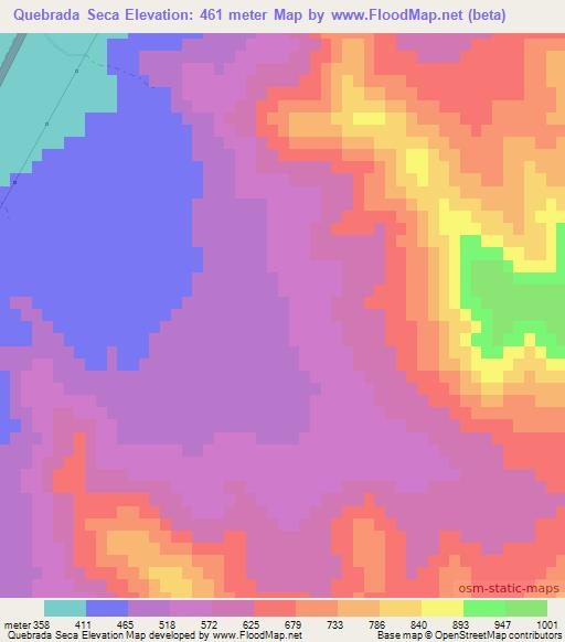 Quebrada Seca,Chile Elevation Map