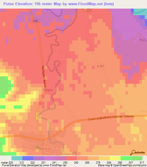 Putue,Chile Elevation Map