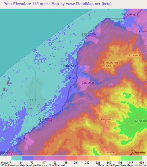 Putu,Chile Elevation Map