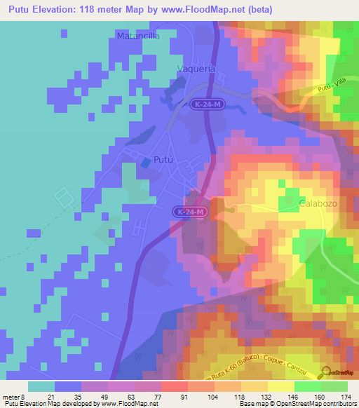 Putu,Chile Elevation Map