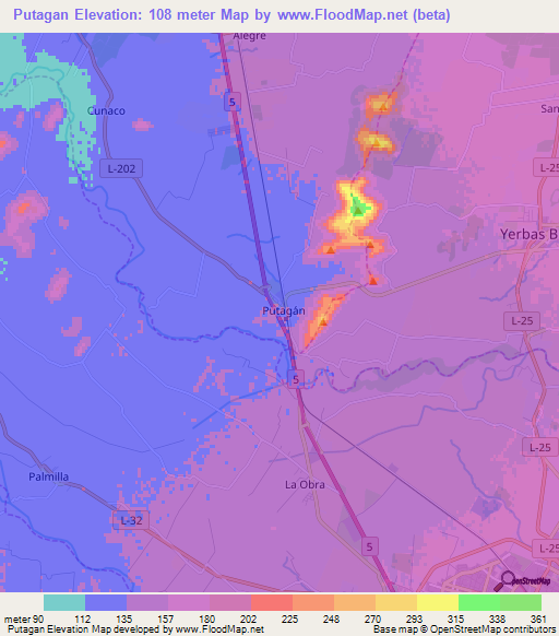 Putagan,Chile Elevation Map