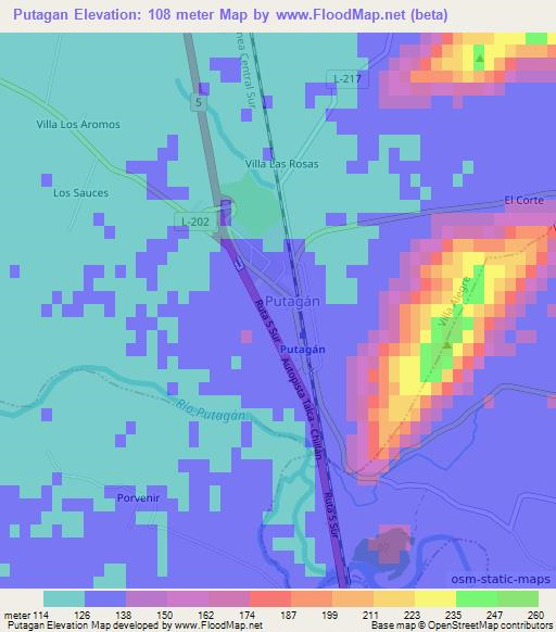 Putagan,Chile Elevation Map