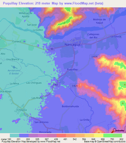 Puquillay,Chile Elevation Map