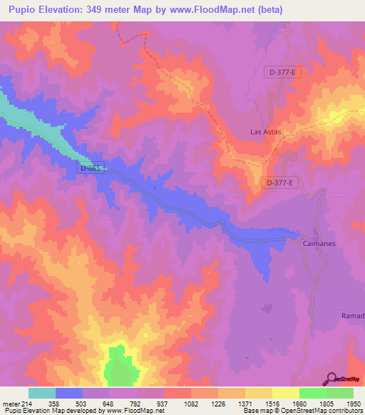 Pupio,Chile Elevation Map