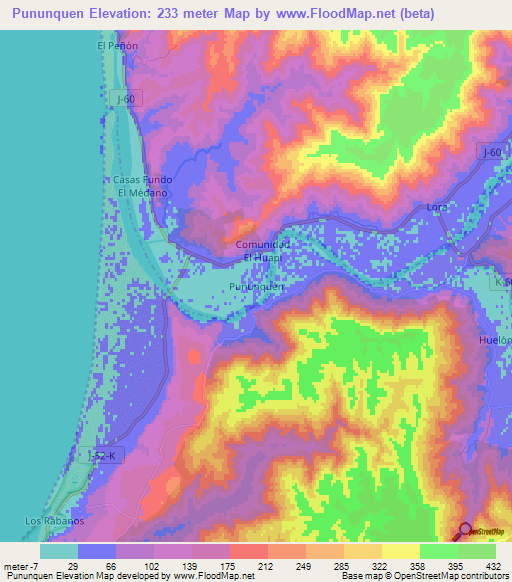 Pununquen,Chile Elevation Map