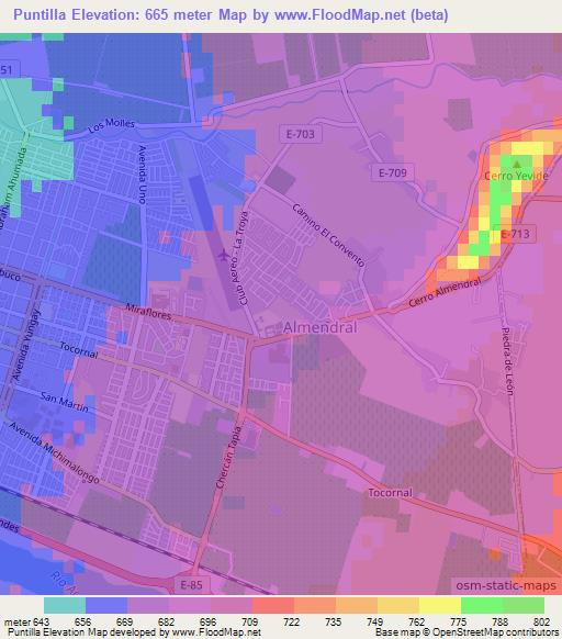 Puntilla,Chile Elevation Map