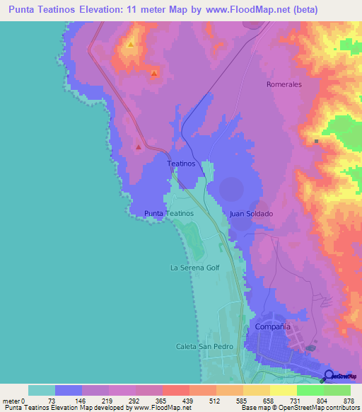 Punta Teatinos,Chile Elevation Map