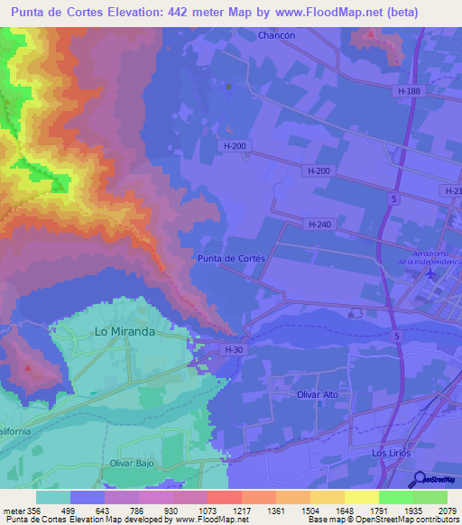 Punta de Cortes,Chile Elevation Map