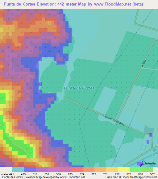 Punta de Cortes,Chile Elevation Map