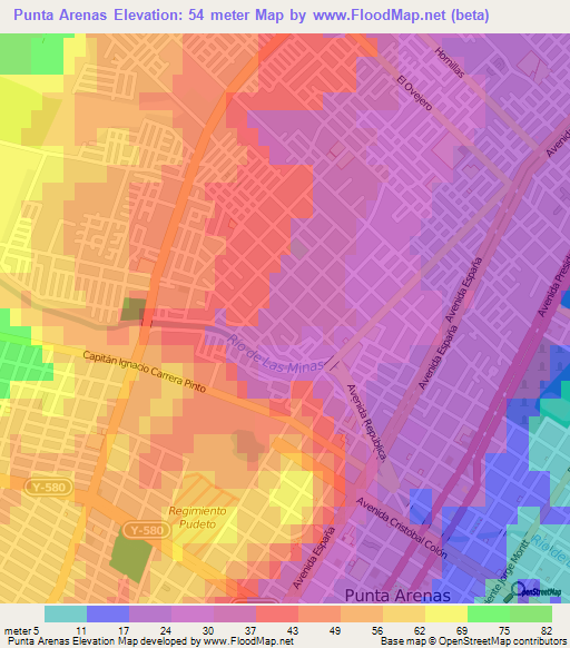 Punta Arenas,Chile Elevation Map