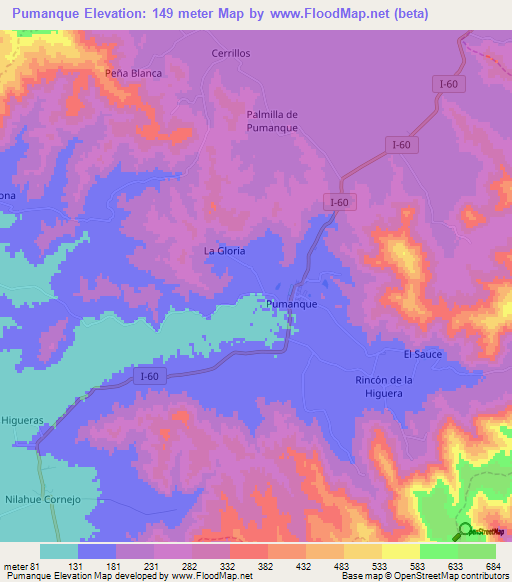 Pumanque,Chile Elevation Map