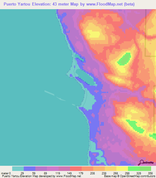Puerto Yartou,Chile Elevation Map