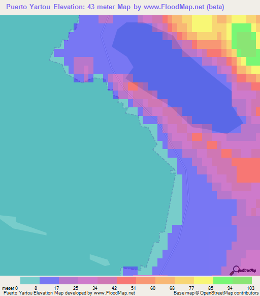 Puerto Yartou,Chile Elevation Map