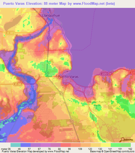 Puerto Varas,Chile Elevation Map