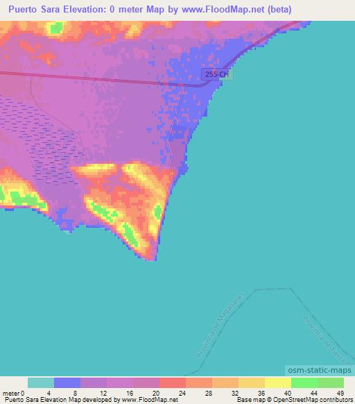 Puerto Sara,Chile Elevation Map