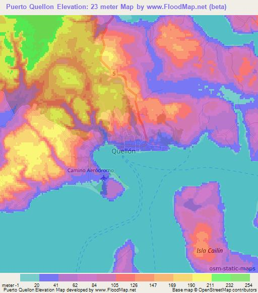 Puerto Quellon,Chile Elevation Map