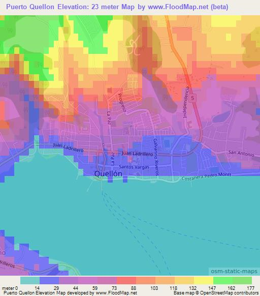 Puerto Quellon,Chile Elevation Map