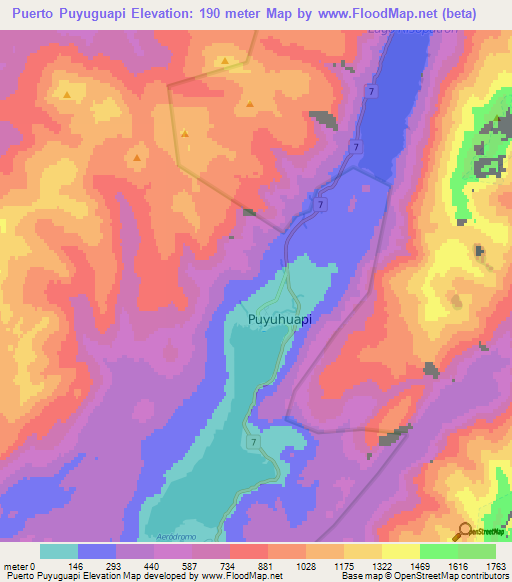 Puerto Puyuguapi,Chile Elevation Map