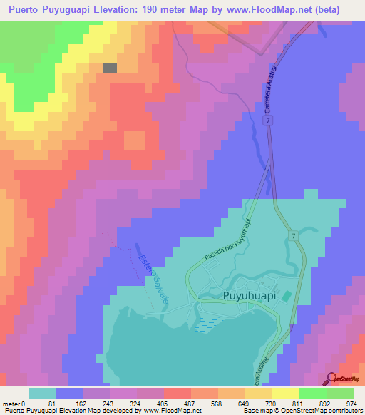 Puerto Puyuguapi,Chile Elevation Map