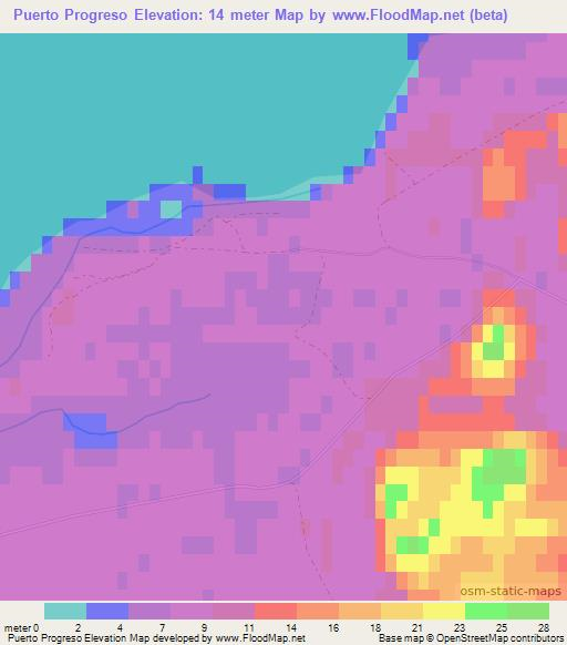 Puerto Progreso,Chile Elevation Map
