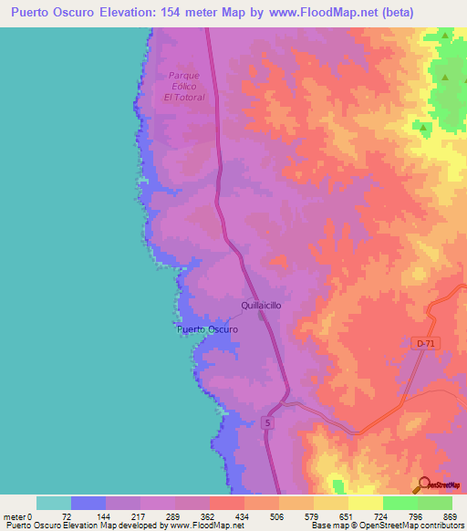 Puerto Oscuro,Chile Elevation Map