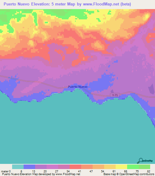 Puerto Nuevo,Chile Elevation Map