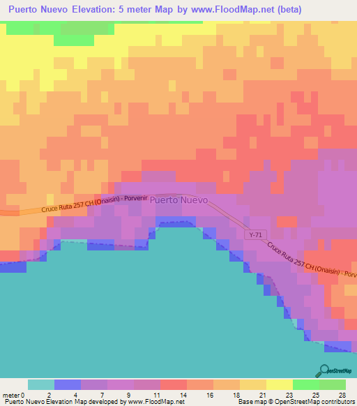 Puerto Nuevo,Chile Elevation Map
