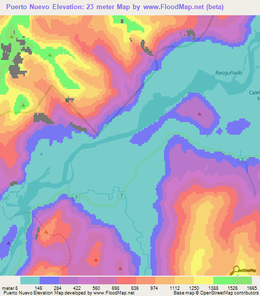 Puerto Nuevo,Chile Elevation Map