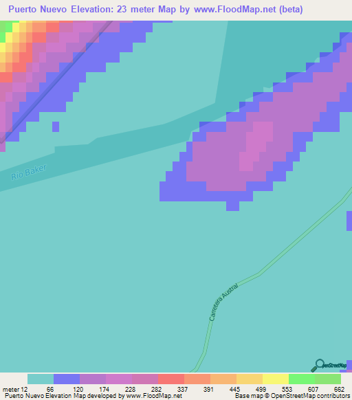 Puerto Nuevo,Chile Elevation Map