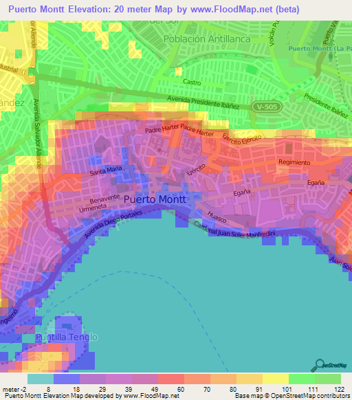 Puerto Montt,Chile Elevation Map