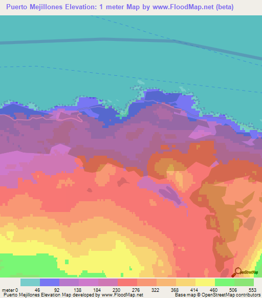 Puerto Mejillones,Chile Elevation Map