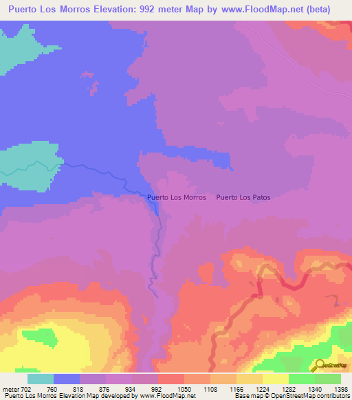 Puerto Los Morros,Chile Elevation Map