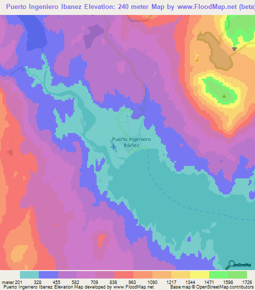 Puerto Ingeniero Ibanez,Chile Elevation Map
