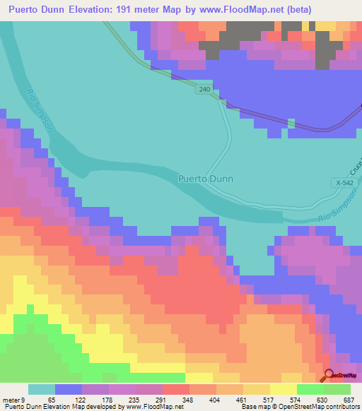 Puerto Dunn,Chile Elevation Map