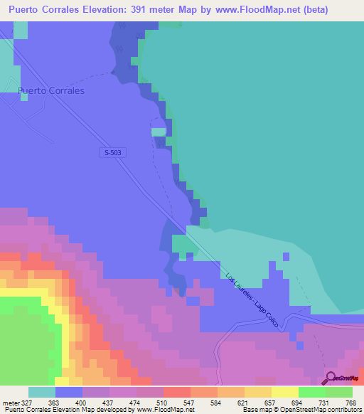 Puerto Corrales,Chile Elevation Map