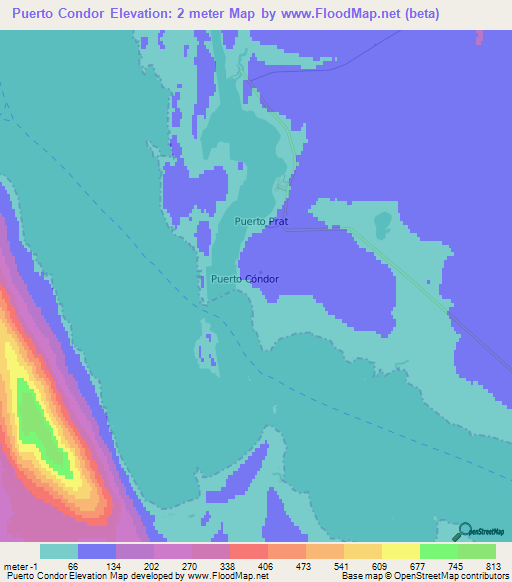 Puerto Condor,Chile Elevation Map