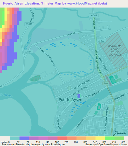 Puerto Aisen,Chile Elevation Map