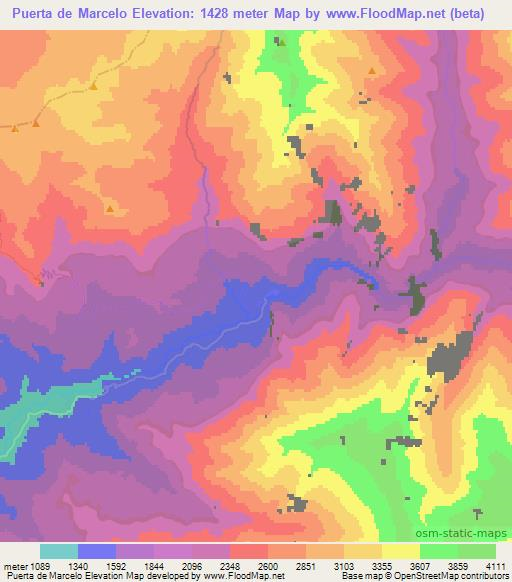 Puerta de Marcelo,Chile Elevation Map