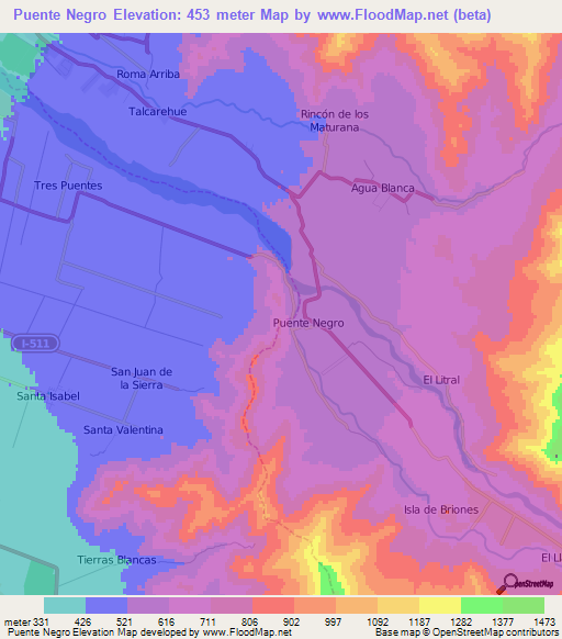 Puente Negro,Chile Elevation Map
