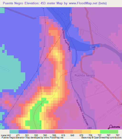 Puente Negro,Chile Elevation Map