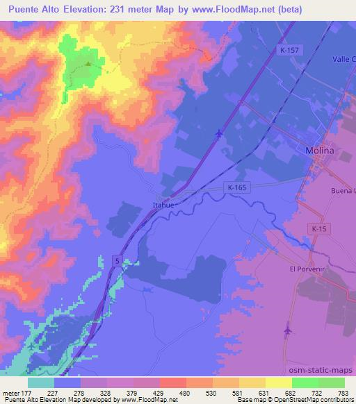 Puente Alto,Chile Elevation Map